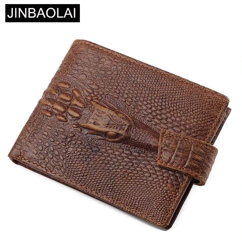 JINBAOLAI Crocodile pattern Men Wallets Genuine Leather Coin