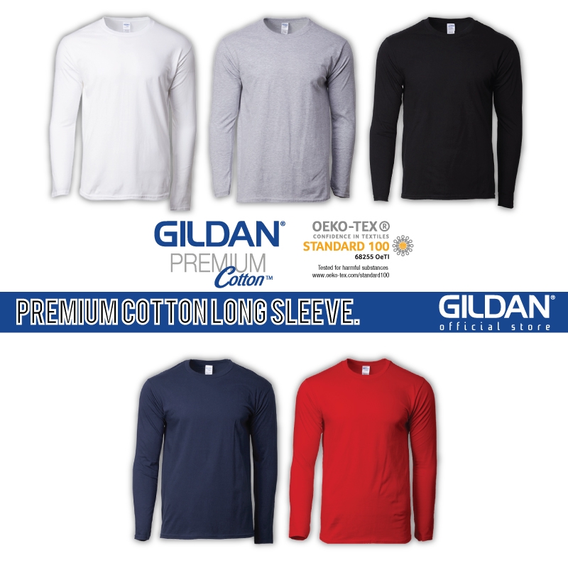 Gildan Premium Cotton Unisex Men Women Adult Round Neck Long Sleeve T