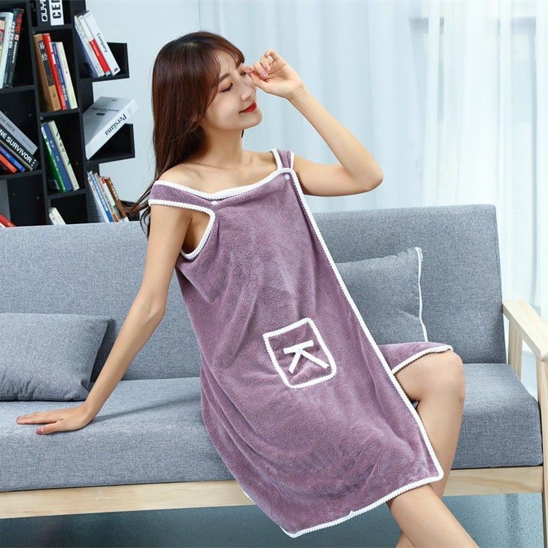 Microfiber Wearable Bath Towel With Pocket Absorbent Women Bathrobe Solid Color Sling Bath Towels For Beach Spa Sauna Bathroom Shopee Malaysia
