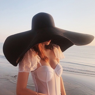 Oversized Beach Straw Hats for Women Floppy, Extra Large Sun Visor Hat Wide  Brim Summer Roll Up Big Beach Hat Women Foldable