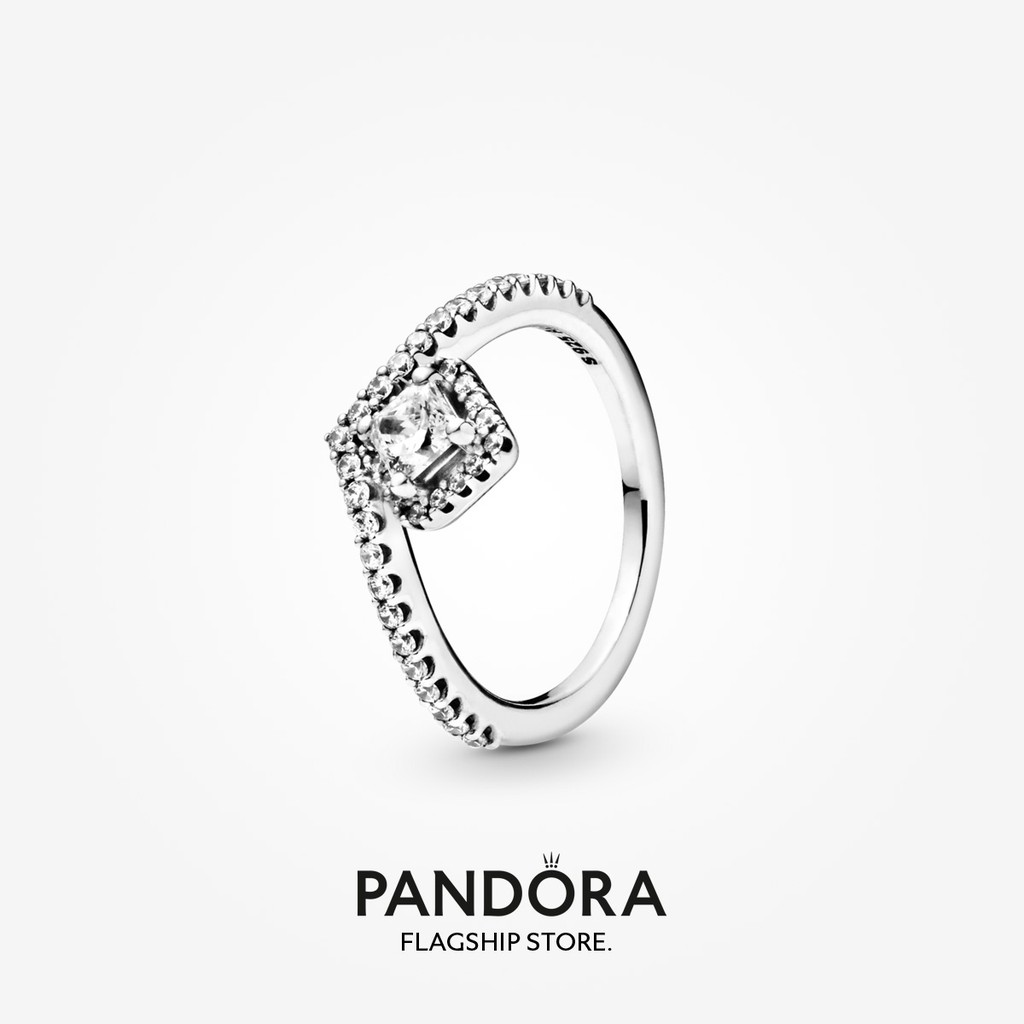 Pandora Silver Ring Charm ring Square Sparkle Wishbone Sterling Silver ...