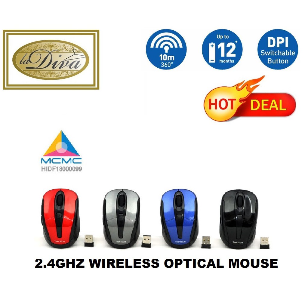 TINYTECH ERGONOMIC 2.4GHZ WIRELESS OPTICAL MOUSE W/ USB NANO RECEIVER ...