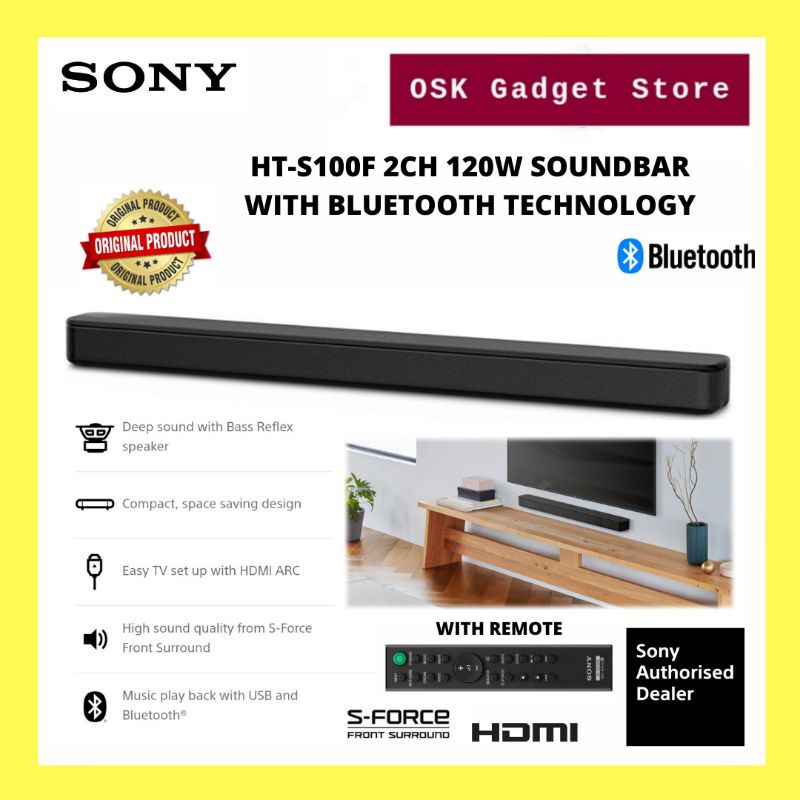 Sony 2.0 Channel 120W Soundbar with Bluetooth and Surround - HT-S100F 