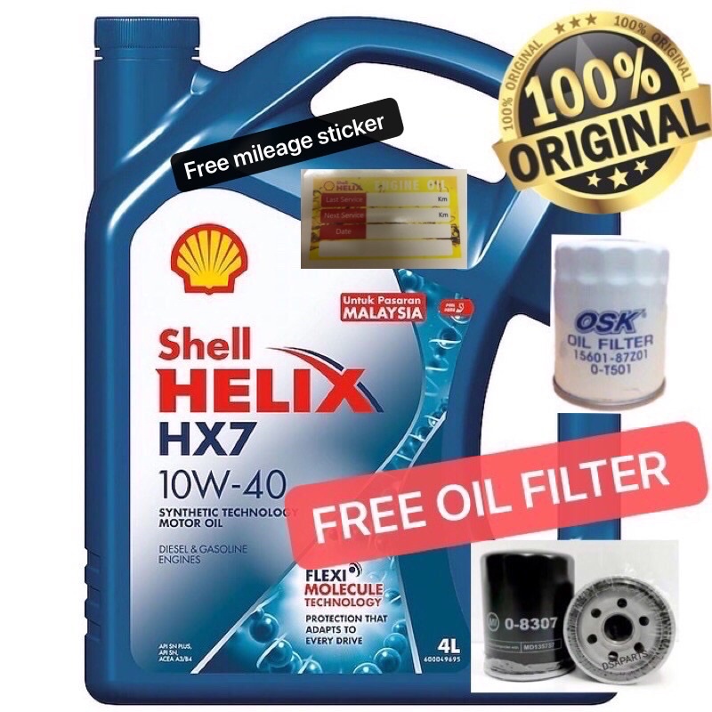 SHELL HELIX HX7 10W-40 (SIRIM)ENGINE OIL SEMI SYNTHETIC 4 L 100% ...