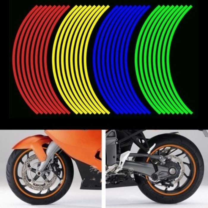 16pcs Strips Reflective Motorcycle Car Rim Stripe Wheel Decal Tape ...