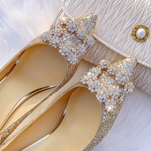 Raya Wedding shoes 2022 new sequined high heels woman champagne gold ...