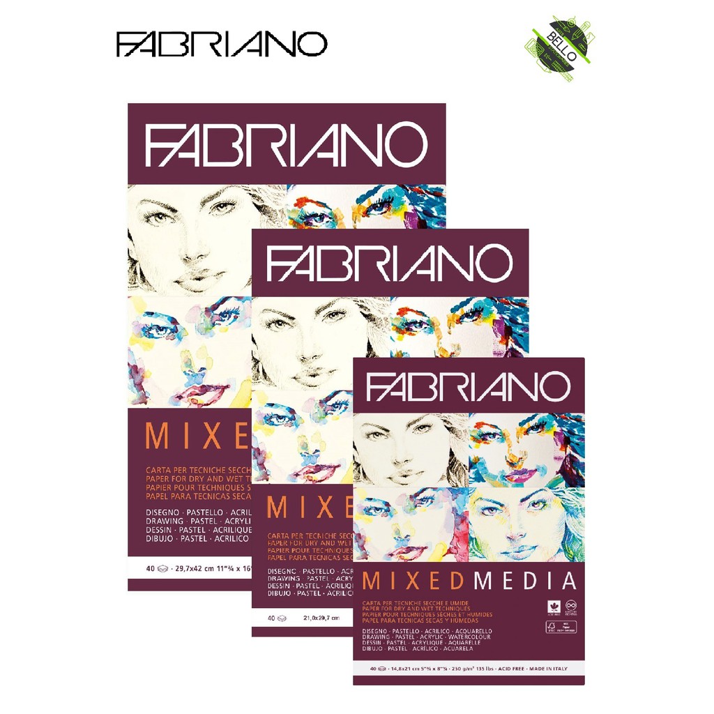 Fabriano Mixed Media Paper Blocks 250gsm 40s [ A5 / A4 / A3