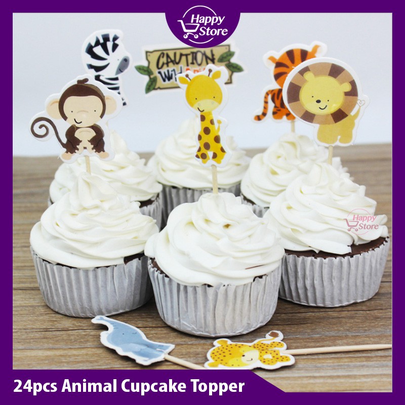 [Ready Stock] 24pcs Animal Cupcake Topper Birthday Party Decoration
