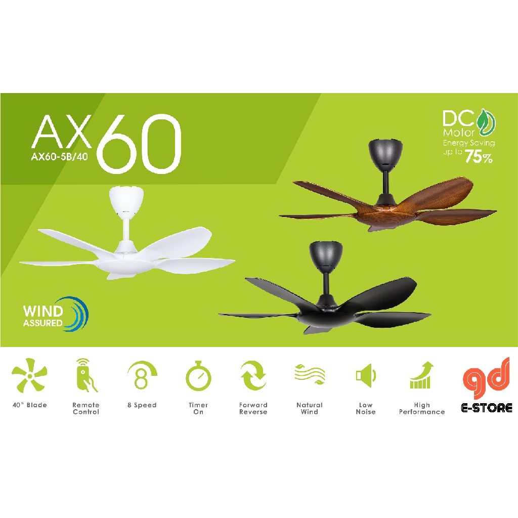 ALPHA AlphaFan - AX60 5B 40 Inch DC Motor Ceiling Fan with 5 Blades (8 ...