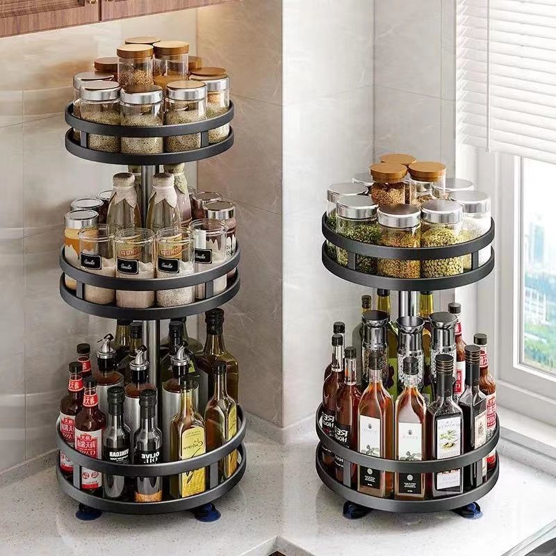Rotary Kitchen Spice Rack 360° Rotating Storage Shelf Home Tabletop ...