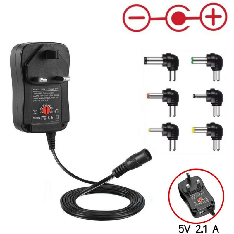 Adjustable Power Supply DC 12V 9V 7.5V 6V 5V 4.5V 3V 2.5A 30W Multi ...
