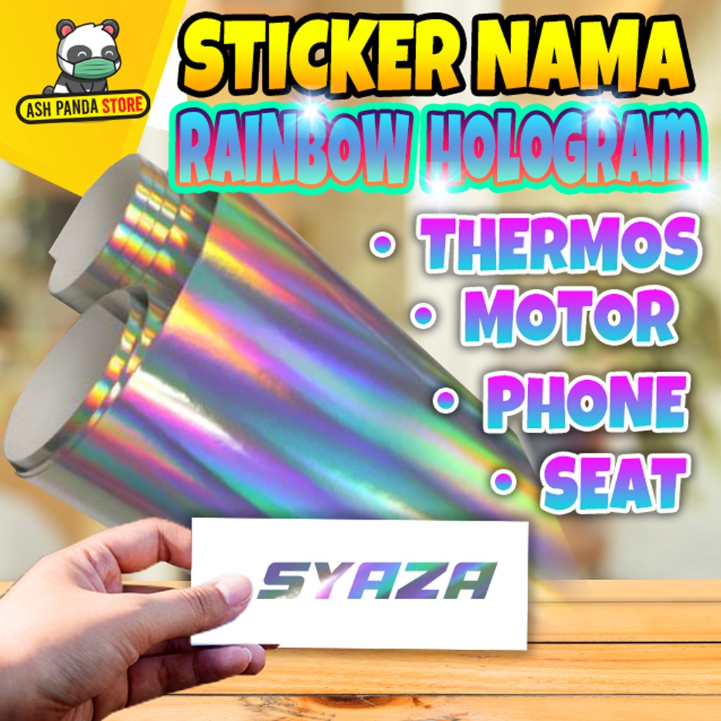 🔥PREMIUM STICKER RAINBOW HOLOGRAM CUSTOM NAMA / THERMOS / CASH PLANNER ...