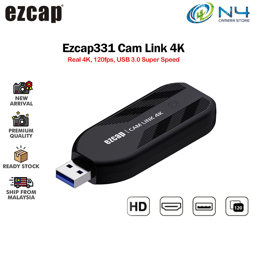 Ezcap331 Cam Link 4K, USB3.1 Capture Card Record via DSLR, Camcorder and  Action Cam etc. 1080P60 or 4K30 FPS Stream and Record, Compact HDMI Capture