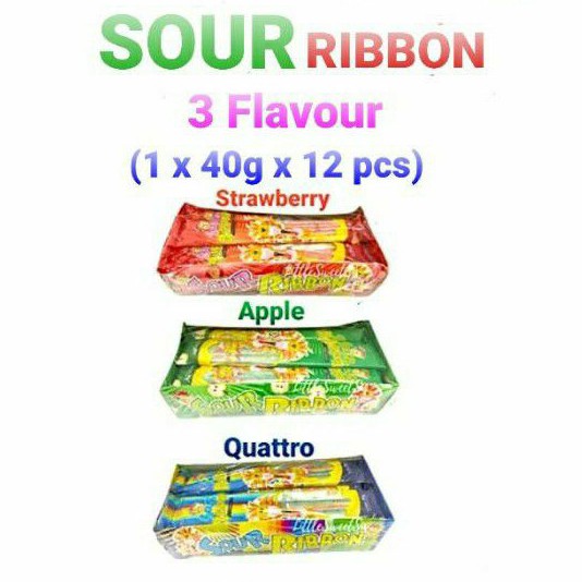 SOUR RIBBON ASSORTED FLAVOUR (40g x 12pcs)APPLE / STRAWBERRY / QUATTRO ...
