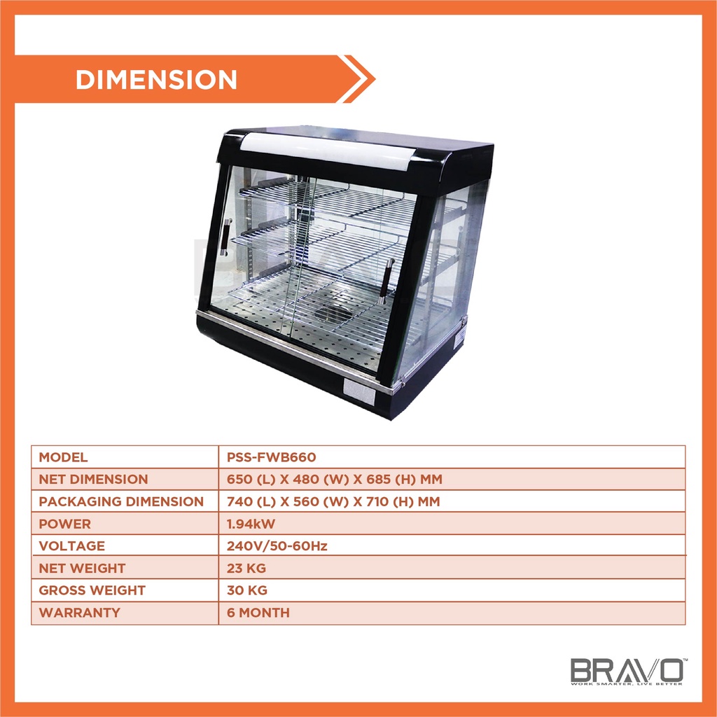 BRAVO Food Warmer Display Pemanas Makanan Warmer Showcase