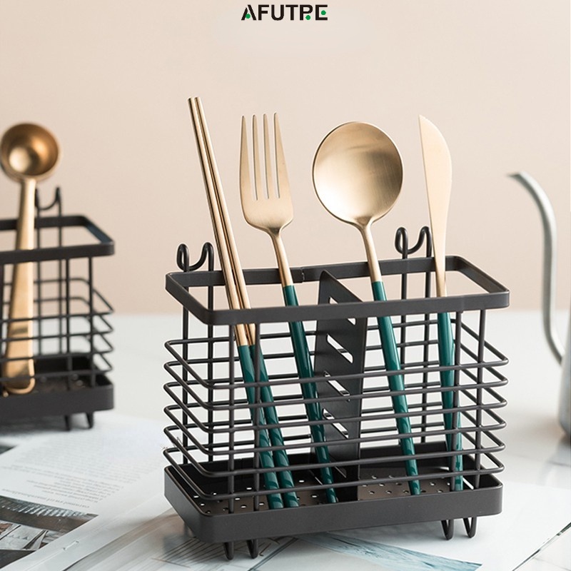 Afutre Hanging Metal Mesh Utensil Drying Rack, 2 Compartments Draining ...
