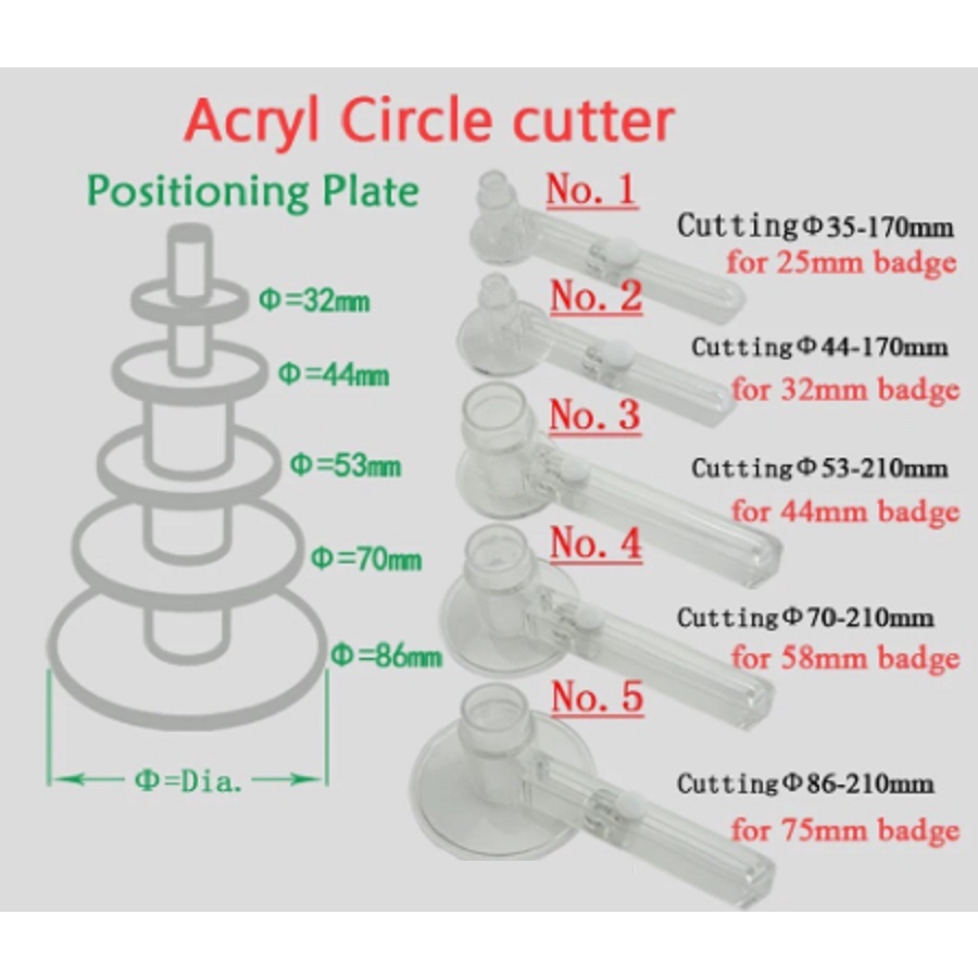 Adjustable Acrylic Circle Cutter For Button Badge Making 25mm 32mm 37mm 