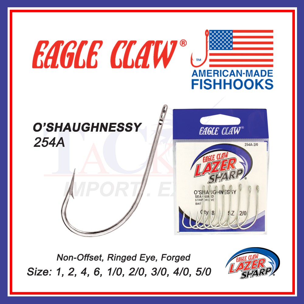 Eagle Claw 254A O'Shaughnessy Non-Offset Fishing Hook (Made in USA)