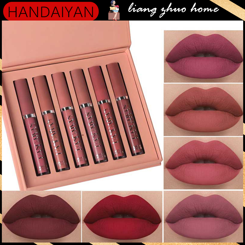 Ready Stock Handaiyan 6pcs Matte Liquid Lip Gloss Set Creamy Matte Shimmer Lipstick Kit 3839