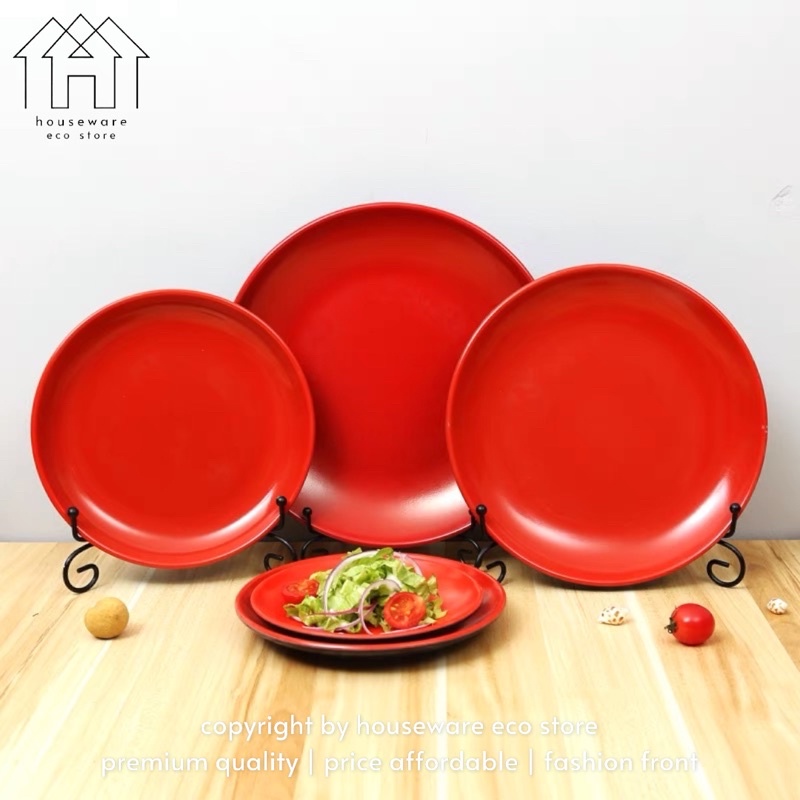 Round Melamine Plate Red Black Bone Dish Imitation Dish Disc Flat Plate