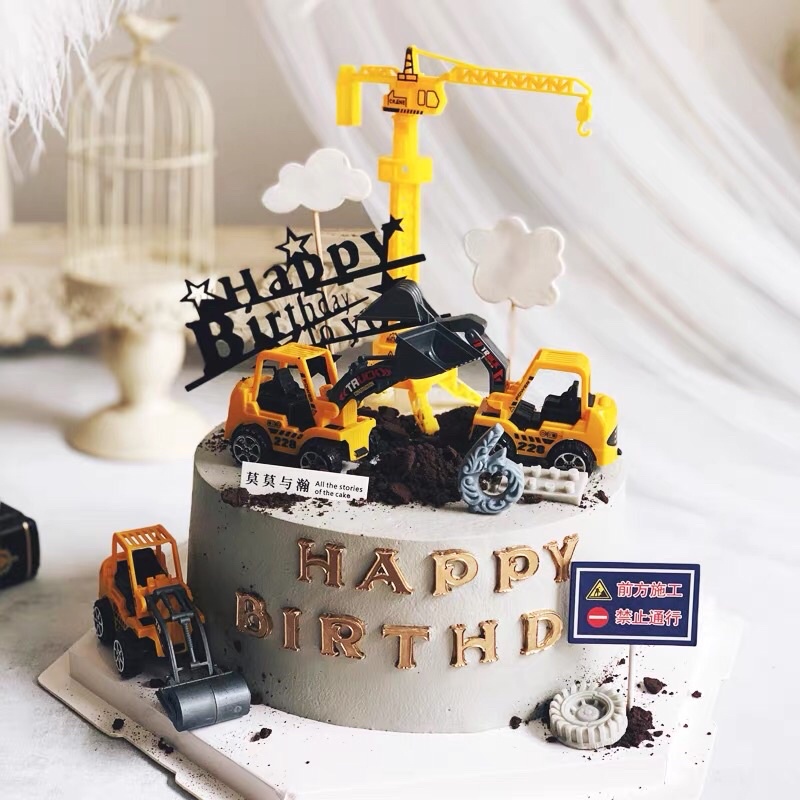 Construction Digger Bulldozer Tractor Truck Birthday Cake Topper ...