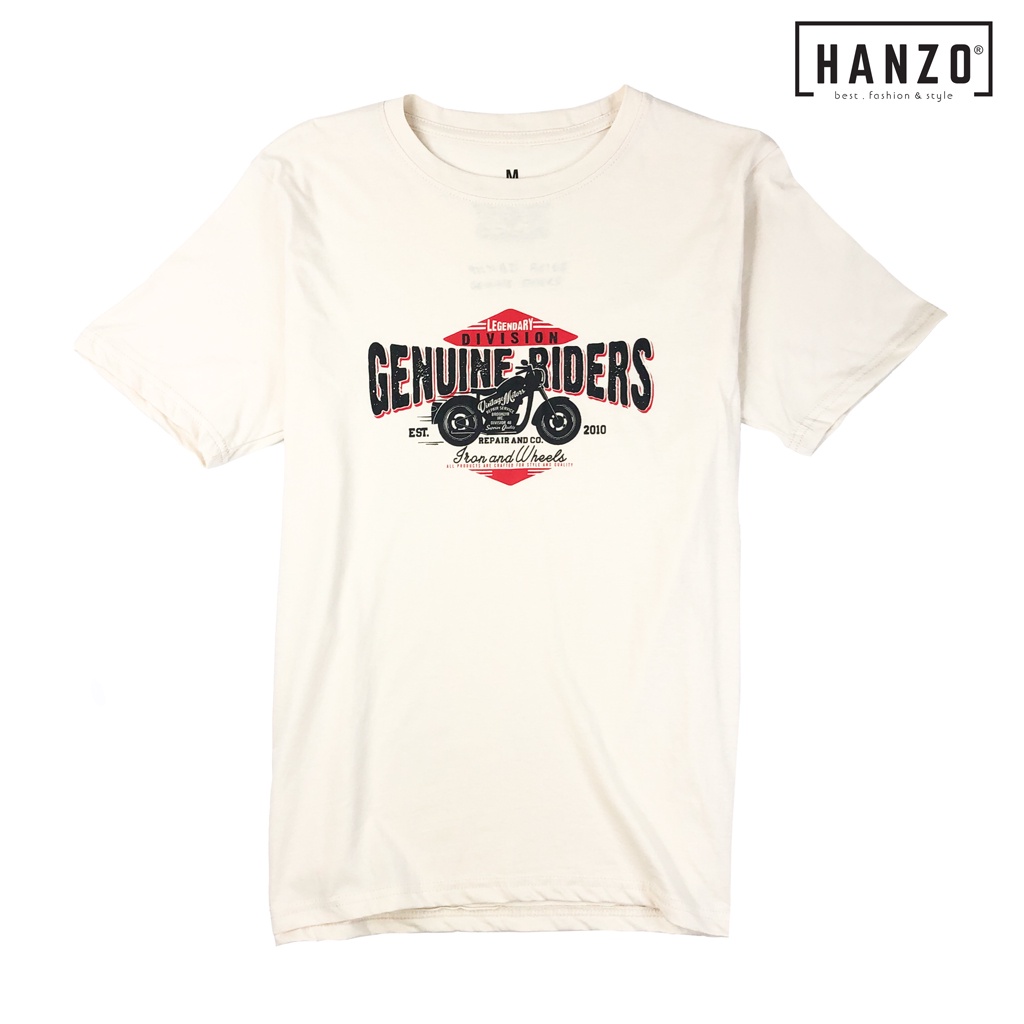 HANZO Men T-shirt Short Sleeve Graphic Tee GENUINE RIDERS-Grey/Navy ...