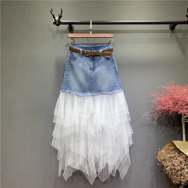 Jeans skirt best sale with lace