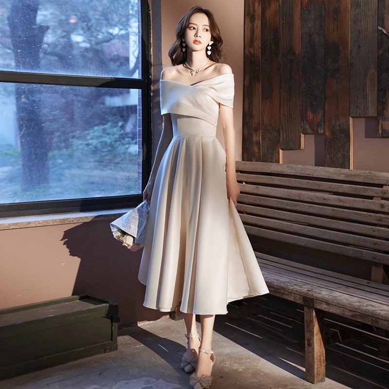 French Evening Dress Elegant Off Shoulder Simple Women Slim A line Dresses Temperament Annual Dinner Banquet Party Gown Shopee Malaysia