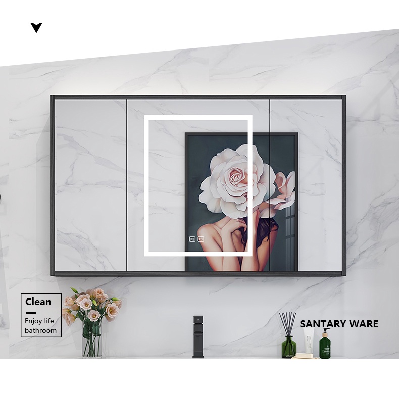 EL-Nordic Simple Bathroom Smart Hidden Feng Shui Mirror Solid Wood Push ...