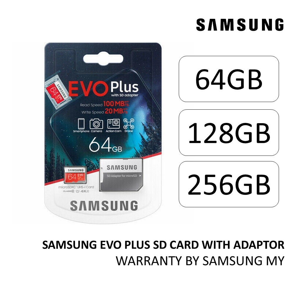 Samsung 64GB EVO Plus UHS-I microSDXC Memory Card with adapter