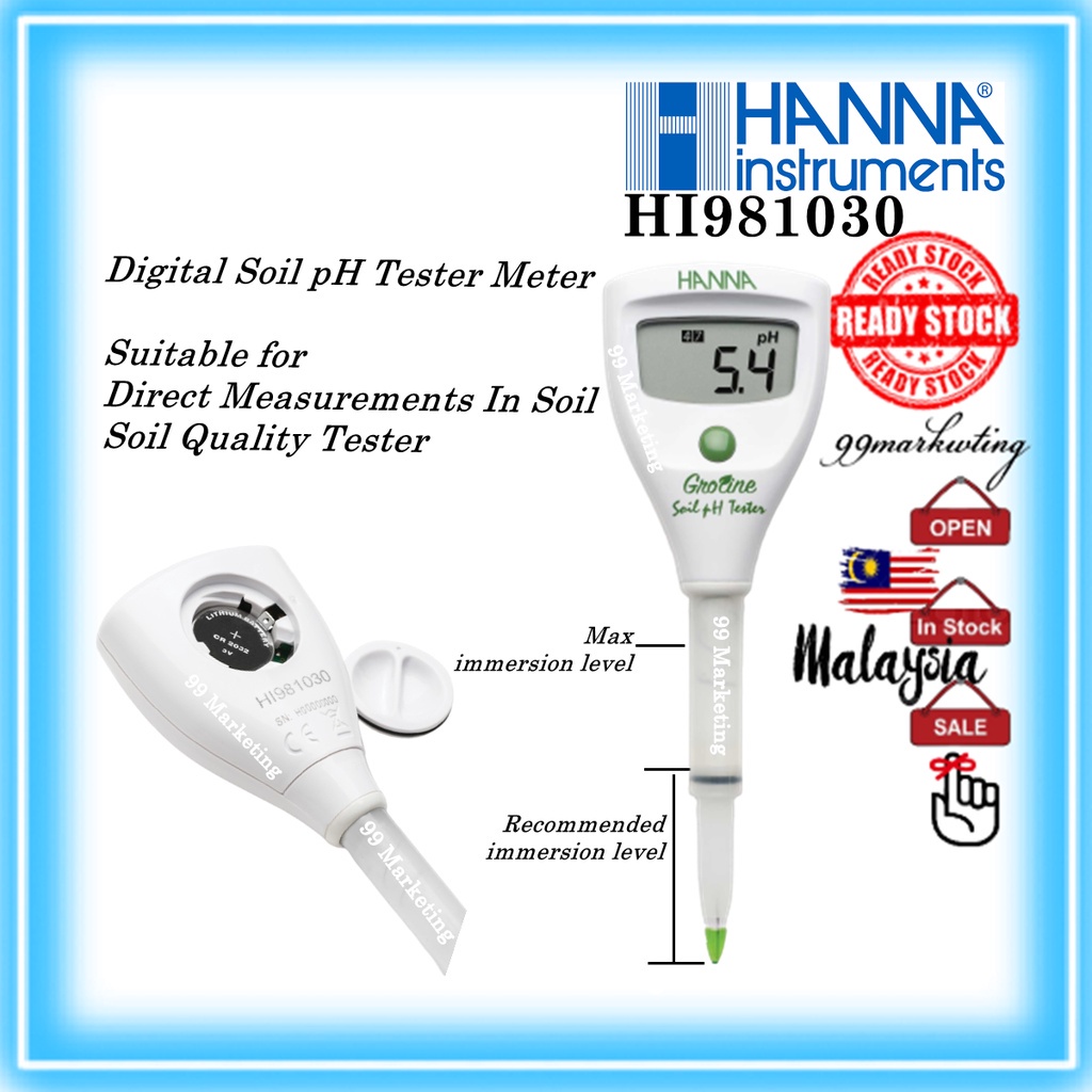 Hanna HI981030 Waterproof Digital Soil pH Tester Meter Hidroponik