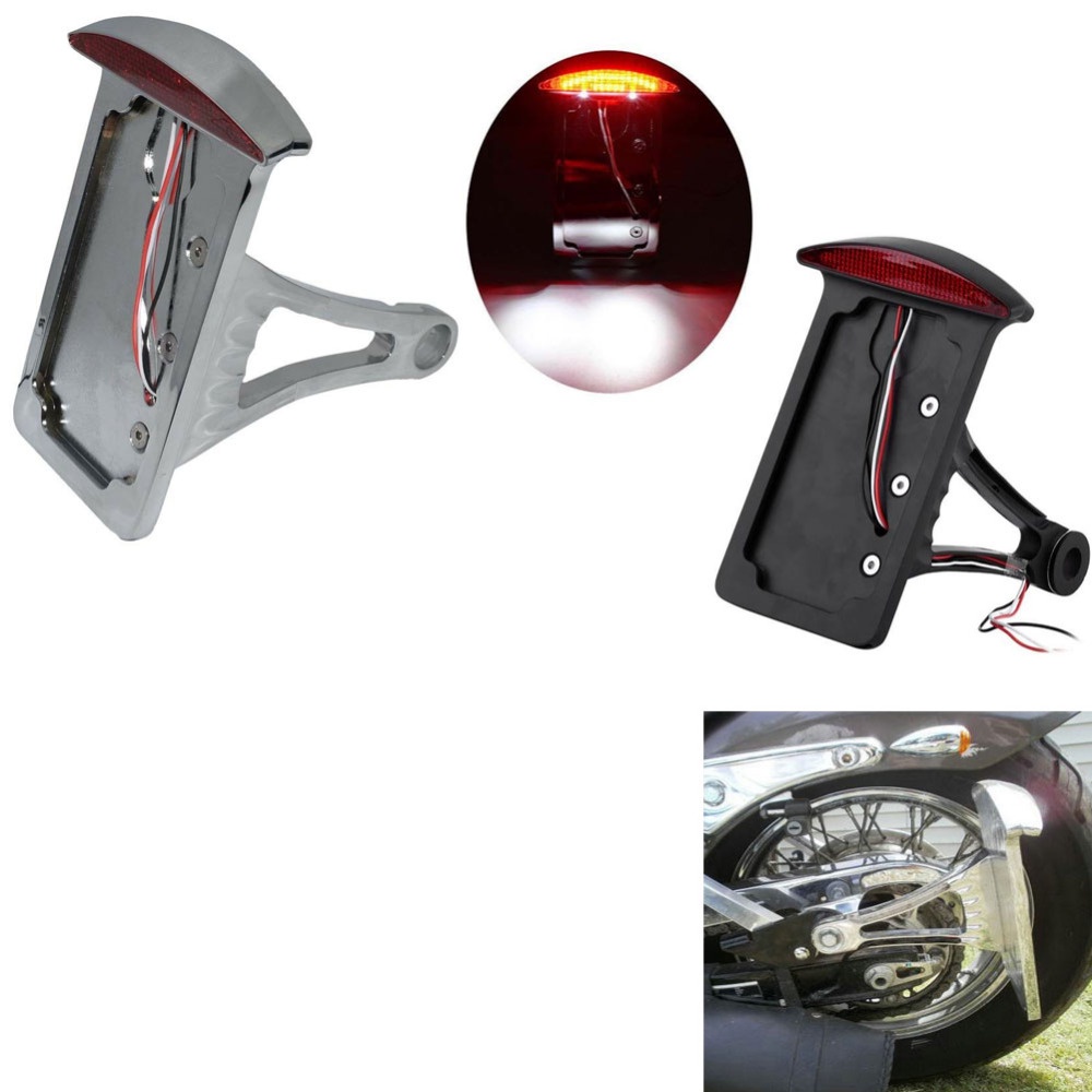 Side Mount License Plate Frame LED Tail Brake Light Taillight