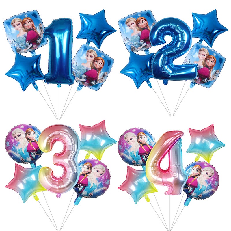 5Pcs Cartoon Princess Elsa Foil Helium Balloons Set 30inch Number Baby ...