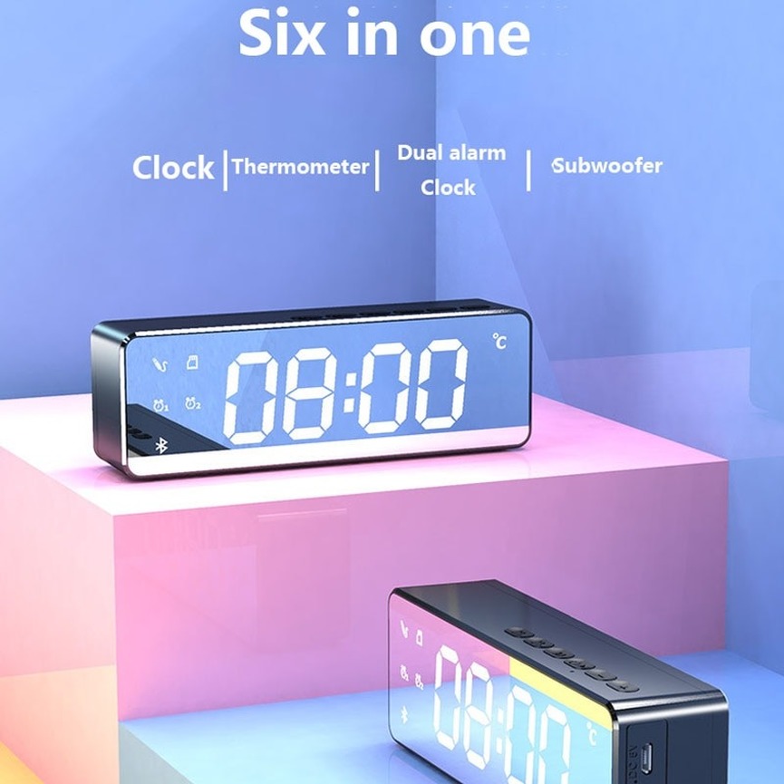 Portable Bluetooth Speaker with FM Radio LED Mirror Alarm Clock