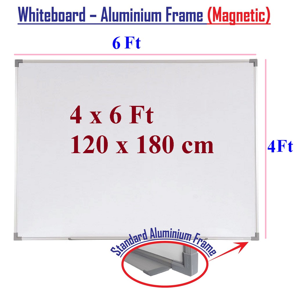 4' x 6' Aluminium Frame Magnetic White Board WHITEBOARD (4 x 6 FT) 120 x  180cm | Shopee Malaysia