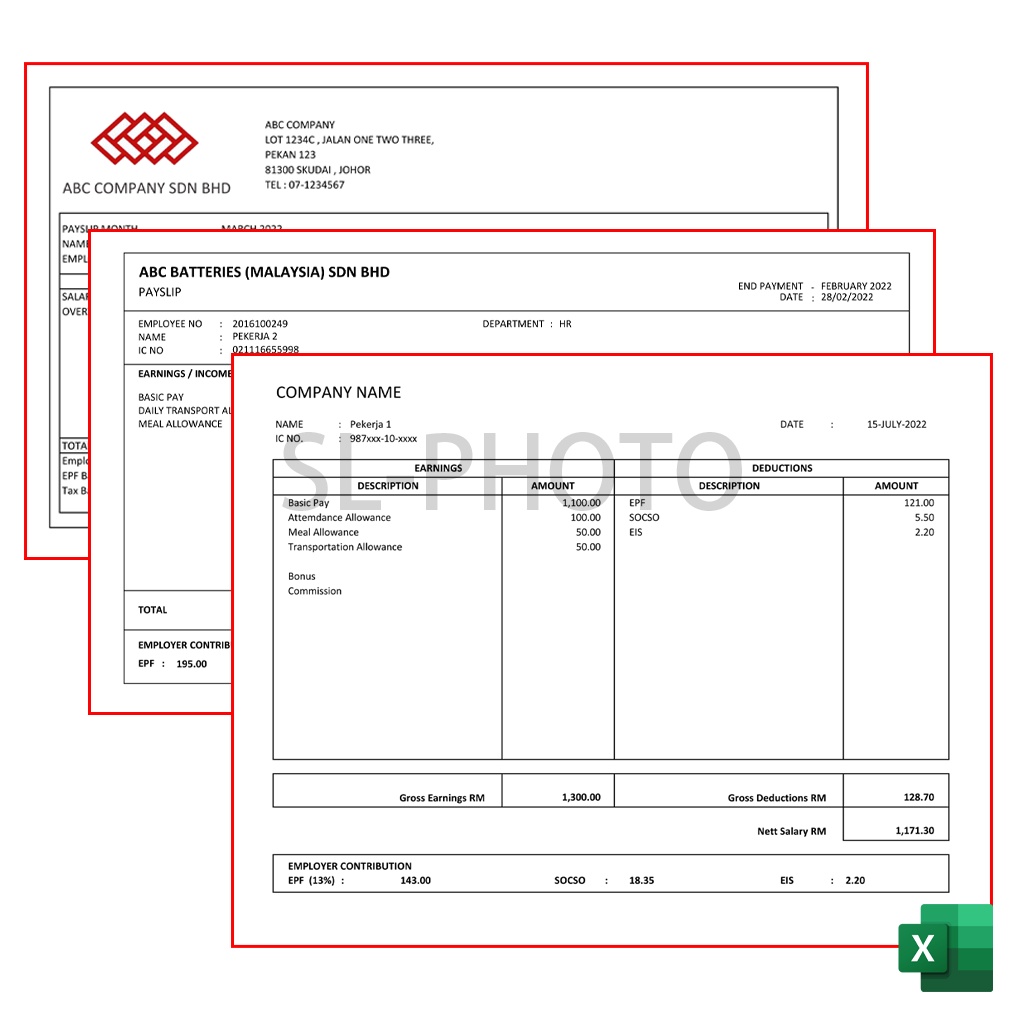 3in1 Template Slip Gaji Payslip Auto Calculation Total Only Fully