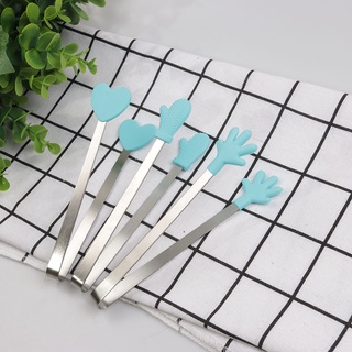 Creative Small Palm Heart Silicone Food Tongs Ice Candy Kitchen Stainless  Steel Non-slip Mini Tongs