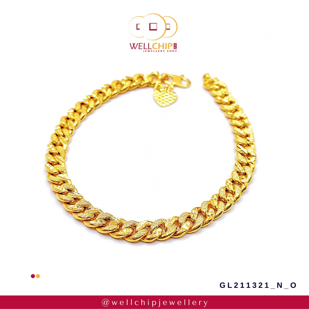 WELL CHIP Gold Bracelet 916 Gold/Gelang Tangan Emas 916 Emas