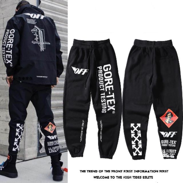 Offwhite couple guard pants GORE TEX letter plus velvet trousers Shopee Malaysia