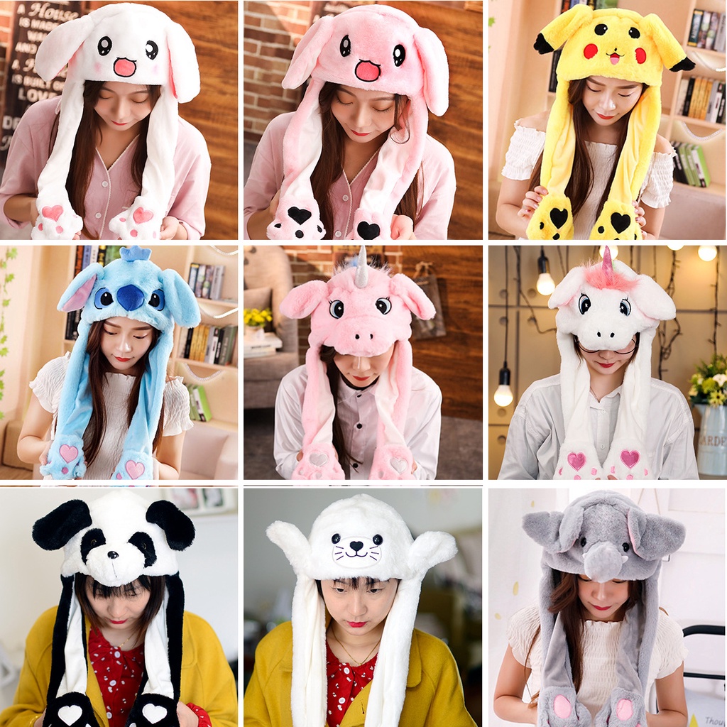 Cute Pinch Long Ears Moving Hat Bunny Ears Airbag Cap Children's Autumn ...