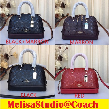 Coach Dark Red Signature Embossed Patent and Leather Mini Sierra