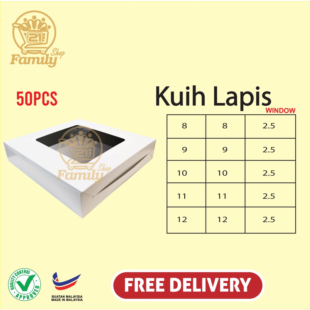 (50pcs ) White Window Kuih Lapis box, KOTAK TALAM / KOTAK KUIH LAPIS ...
