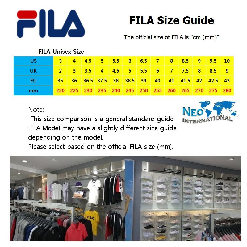 Fila trainers size guide best sale