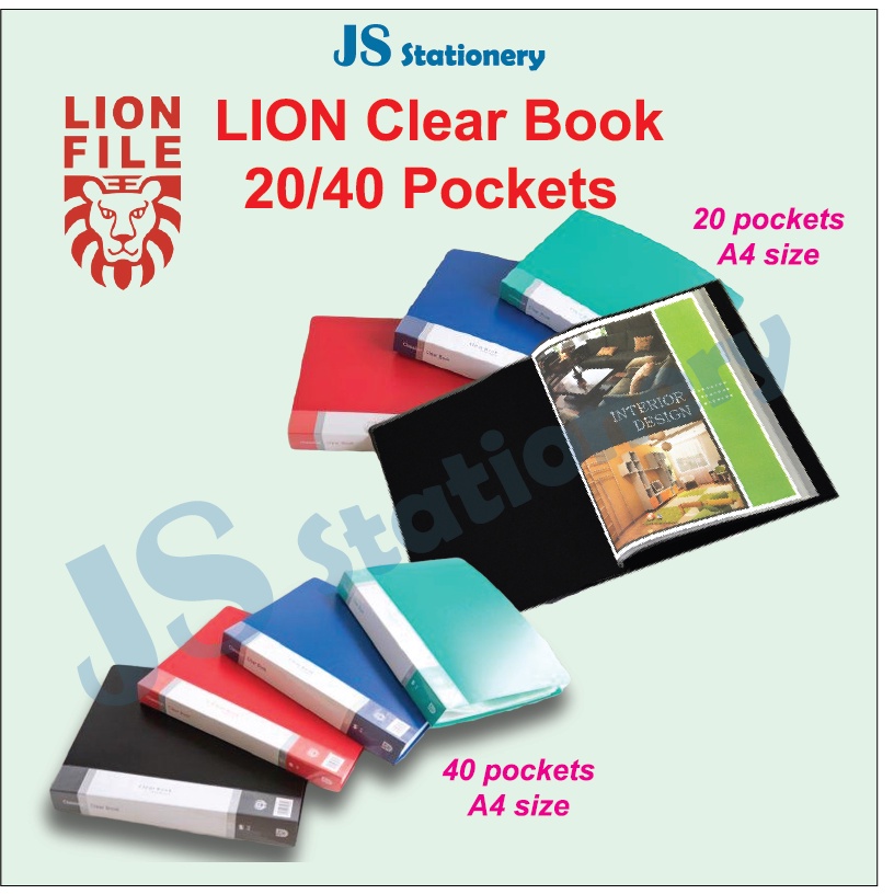 LION File A4 Clear Book (20/40 pocket) File Folder Clear Holder