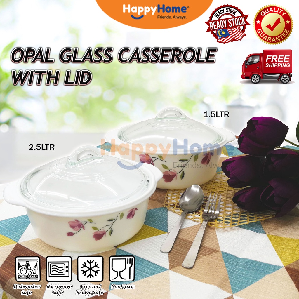 10639 OPAL GLASSWARE 1.5 LTR & 2.5 LTR TULIP OPAL GLASS CASSEROLE WITH