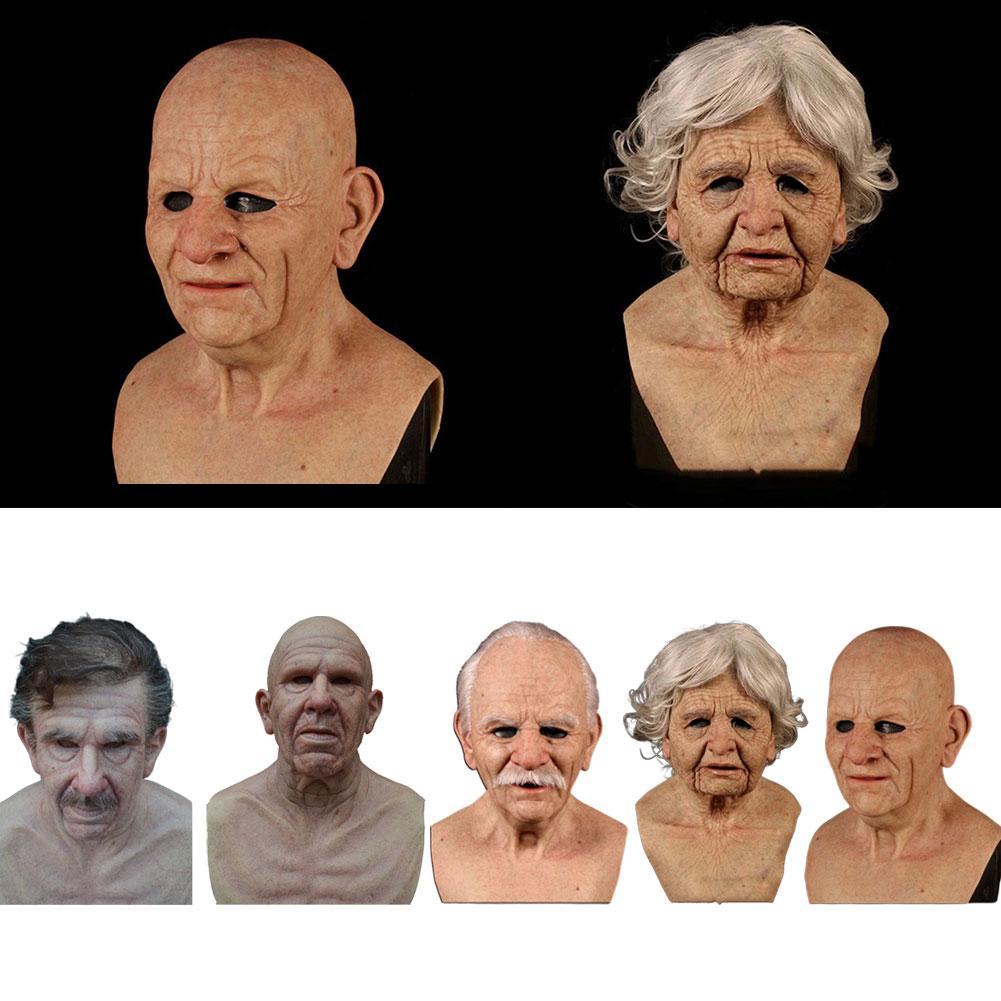 US Cosplay Bald Old Man Creepy Wrinkle Face Mask Halloween Party