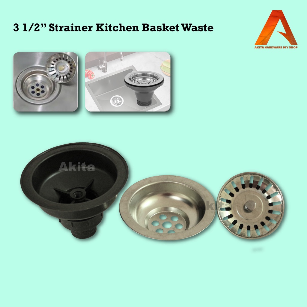 3 1/2” Basin Stainless Steel Waste Sink Strainer Kitchen Basket Waste ...