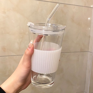 Water Bottles Glass Cup With Lid And Straw Tea Cup 420ML Milk