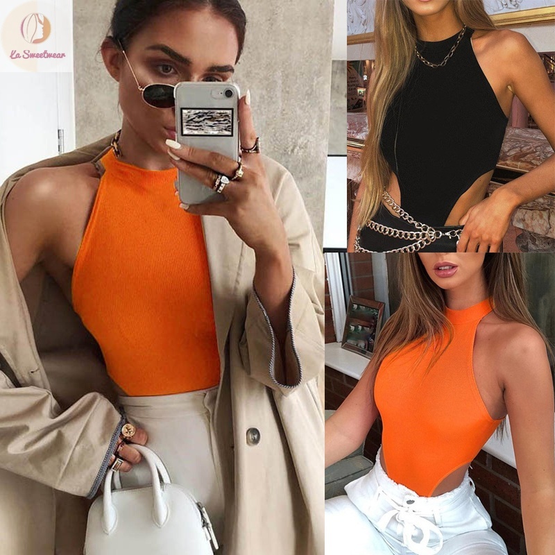 High waist High Cut Sleeveless Neon Sexy Bodysuit Women Skinny Summer ...