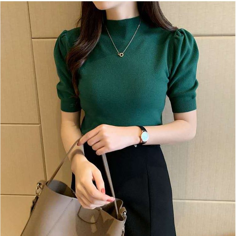 SA1972 -M'SIA Ready Stock Women Knitted Top Women Top 半高领短袖女针织 | Shopee ...